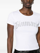 Blumarine Logo Ribbed Cotton Cropped T Shirt