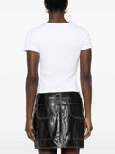Blumarine Logo Ribbed Cotton Cropped T Shirt