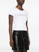 Blumarine Logo Ribbed Cotton Cropped T Shirt