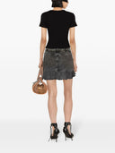 Blumarine Logo Ribbed Cotton Cropped T Shirt