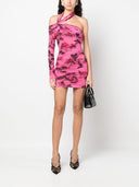 Blumarine Rose Print One Shoulder Mini Dress