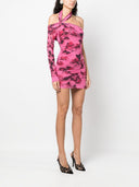 Blumarine Rose Print One Shoulder Mini Dress