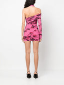 Blumarine Rose Print One Shoulder Mini Dress