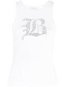 Blumarine Logo Ribbed Cotton Tank Top