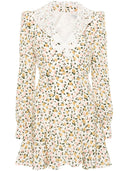 Alessandra Rich Flower Print Silk Short Dress
