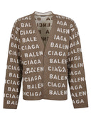 Balenciaga Allover Logo Wool Cardigan