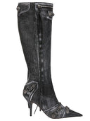 Balenciaga Le Cagole Denim Print Leather Boots