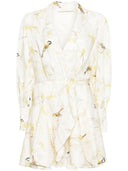 Zimmermann Floral Stampa Linen Wrap Mini Abito