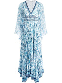 Alice + Olivia Sion Floral Print Pleated Maxi Dress