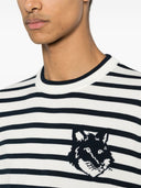 Suéter de algodón a rayas de la cabeza de zorro de Maison Kitsune