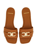 Ferragamo Gancini Leather Flat Sandals