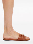 Ferragamo Gancini Leather Flat Sandals
