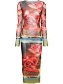 Jean Paul Gaultier Roses Print Mesh Long Dress