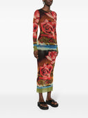 Jean Paul Gaultier Roses Print Mesh Long Dress
