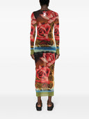 Jean Paul Gaultier Roses Print Mesh Long Dress