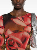 Jean Paul Gaultier Roses Print Mesh Long Dress