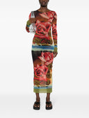 Jean Paul Gaultier Roses Print Mesh Long Dress