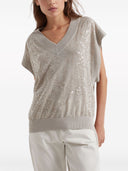 Brunello Cucinelli Embroidered Linen Sleeveless Sweater
