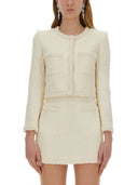 Chaqueta boucle de autorretrato con perlas