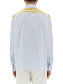Versace Striped Shirt med silke Trykt Insert