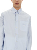 Versace Striped Shirt med silke Trykt Insert