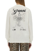 Ganni Cotton Embroidered T Shirt