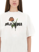 Marni White Cotton T Shirt With Tulip Print
