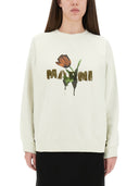 Marni weiße Baumwoll -Sweatshirt mit Tulpendruck