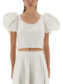 Rotate Birger Christensen Cotton Top With Puff Sleeves