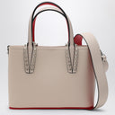 Christian Louboutin Cabata Ivory Leather Mini Tote Bag With Spikes