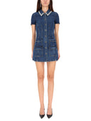 Self Portrait "Denim Crystal" Mini Dress