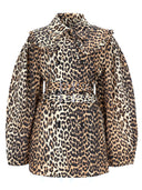 Ganni – Kurzer Trenchcoat mit Leopardenmuster