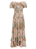 Alexander Mc Queen Floral Print Ruched Silk Dress