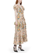 Alexander Mc Queen Floral Print Ruched Silk Dress