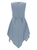 Msgm Abito In Denim Con Gonna Asimmetrica