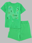 Msgm Coordinato T Shirt Con Stampa Logo E Shorts