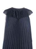 Fabiana Filippi Abito Lungo Collo Vogatore Con Balza In Tulle Plisse' Soleil Color Blu Notte