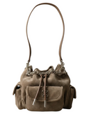 Borsa a secchiello Dumbo.B bianco sporco in pelle scamosciata