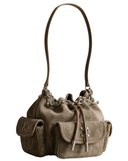 Borsa a secchiello Dumbo.B bianco sporco in pelle scamosciata