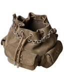 Borsa a secchiello Dumbo.B bianco sporco in pelle scamosciata