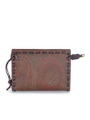 Etro läder pochette i präglade paisley jacquard