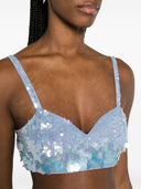 Parosh Iridescent Sequin Cropped Top