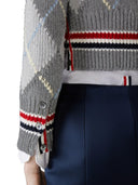 Thom Browne Argyle Jersey Intarsia Shrunken V Neck Cardigan In Chunky Merino Wool W/ Rwb Stripe