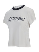 T-shirt aderente con logo emb Script bianco sporco Bianco Blu Ir