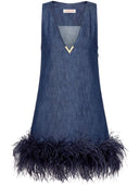Valentino Feathered Denim Mini Dress
