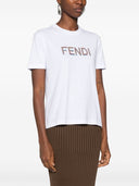 Fendi Embroidered Logo Cotton T Shirt