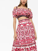 Dolce & Gabbana Maiolica Printed Cotton Cropped Top With Short Sleeves