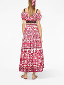 Dolce & Gabbana Maiolica Printed Cotton Cropped Top With Short Sleeves