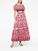 Dolce & Gabbana Maiolica Printed Cotton Cropped Top With Short Sleeves