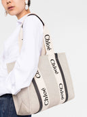 Chloè Woody Medium Canvas And Leather Tote Bag